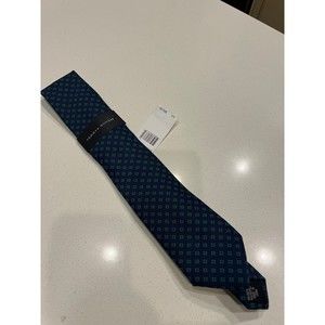 Tommy Hilfiger men's neck ties Blue with green squares NWT 100% polyester